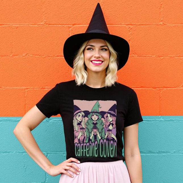 Coven Pastel Goth Halloween Hexen T-Shirt (Caffeine Coven Pastel Goth Halloween Witches T-Shirt.)