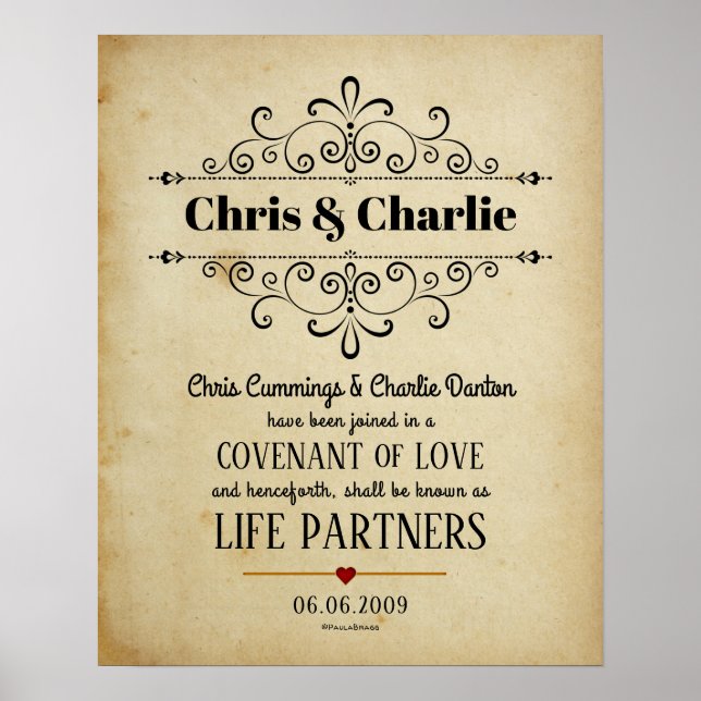 "Covenant of Liebe" LifePartners WeddingCertificat Poster (Vorne)