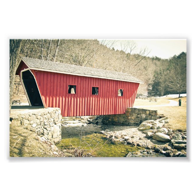 Covered Bridge at Kent Falls Staat Park Fotodruck (Vorne)