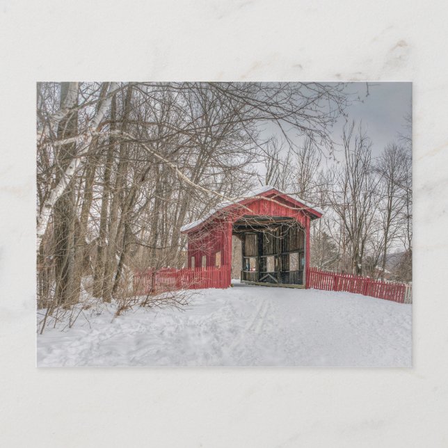 Covered Bridge Red Snow Foto Postkarte (Vorderseite)