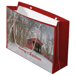 Covered Bridge Red Snow Foto Weihnachten Große Geschenktüte