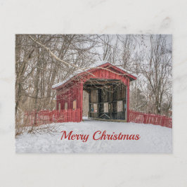 Covered Bridge Red Snow Foto Weihnachten Postkarte