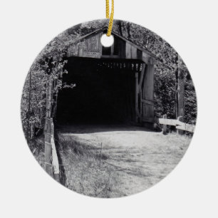 Covered Bridge & River Circle Keramikornament