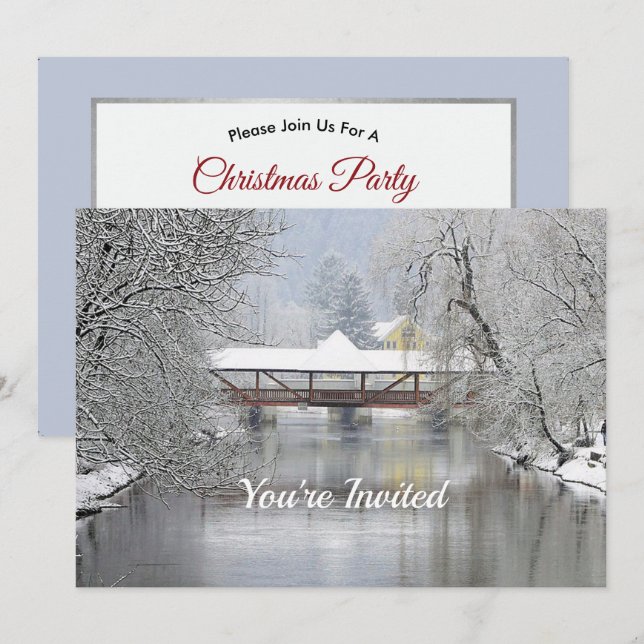 Covered Bridge Snow Foto Weihnachten Einladung (Vorne/Hinten)