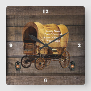 Covered Wagon Coal oil Lamps Western  Quadratische Wanduhr
