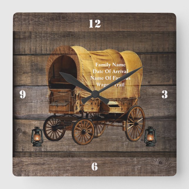 Covered Wagon Coal oil Lamps Western  Quadratische Wanduhr (Vorderseite)