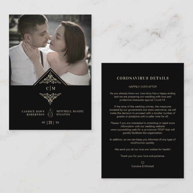 Covi19 Wedding Initials Flourish Sophisticated Begleitkarte (Vorne/Hinten)