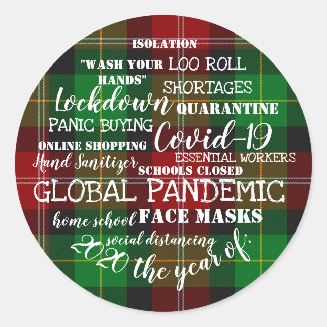 covid19 2020 das Jahr der Gesichtsmasken Tartan Runder Aufkleber (Vorderseite)