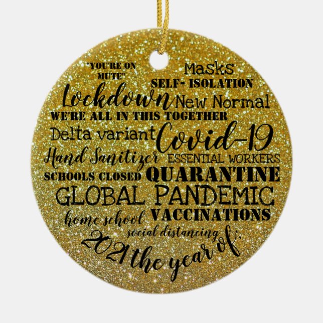 covid19 2021 das Jahr der Impfungen Gold Glitzer Keramik Ornament (Vorne)