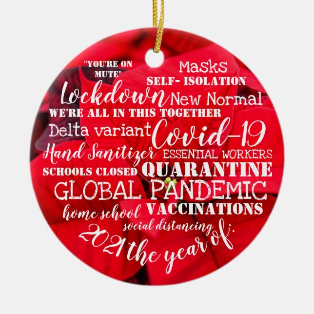 covid19 2021 das Jahr der Impfungen poinsettia c Keramik Ornament (Vorne)