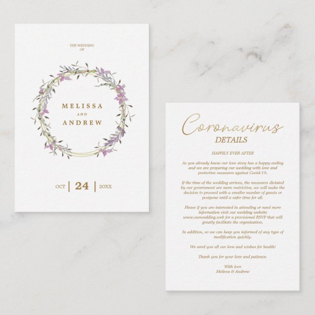 Covid19 Details Custom Lilac Elegant Garland Begleitkarte (Vorne/Hinten)