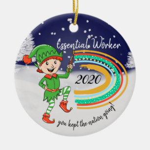 covid19 essenzieller Arbeiter danke dir elf Regenb Keramik Ornament