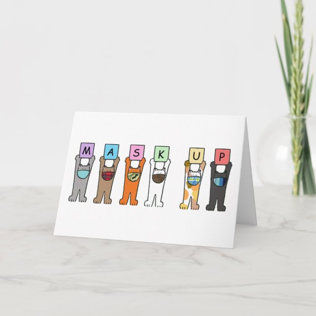 Covid 19 Cartoon Katzen mit Gesichtsmasken Karte (Vorderseite)