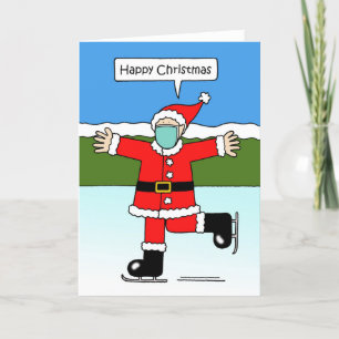 Covid 19 Christmas Père Noël on Patins Carte de va