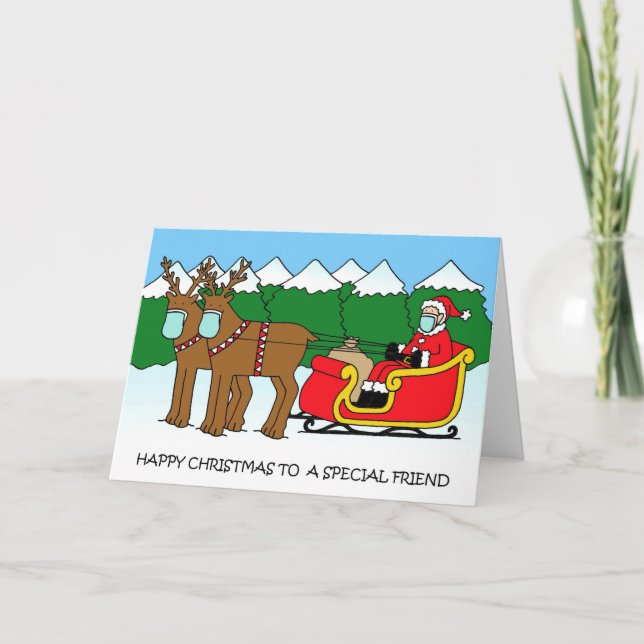 Covid 19 Frohe Weihnachtsfreund, Weihnachtsmann Ca Karte (Vorderseite)