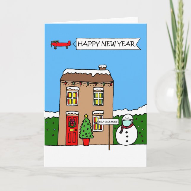 Covid 19 Frohes neues Jahr 2021 Cartoon House Karte (Vorderseite)