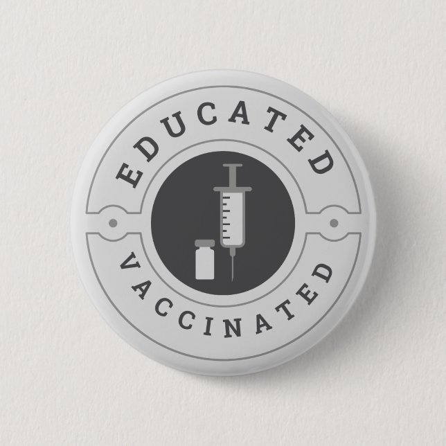 Covid-19 geimpft pädagogische Proud Geometric Gray Button (Vorderseite)
