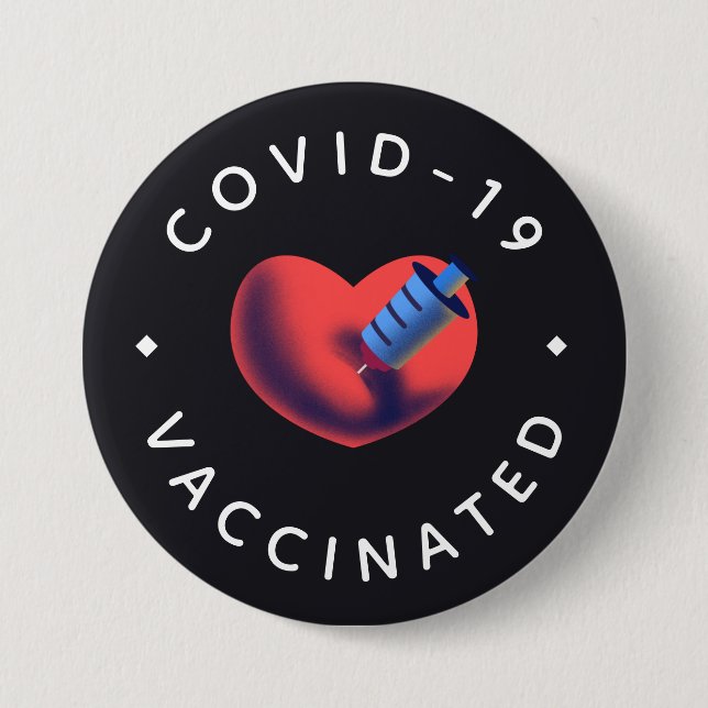 Covid-19 geimpftes Herz und Spritze Niedlich Button (Vorderseite)