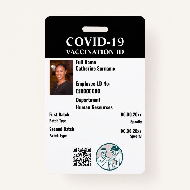 Covid 19 Impfstoff-ID Foto der Beschäftigten Ausweis (Vorderseite)