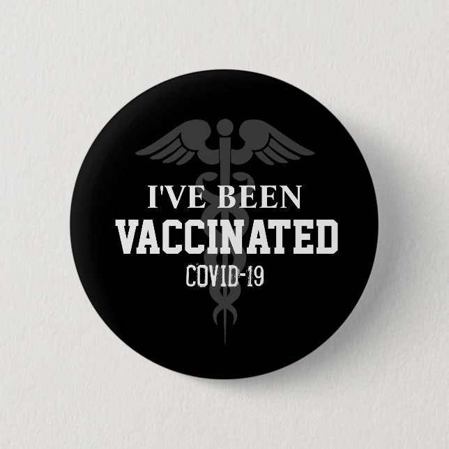 Covid 19-Impfstoff Schwarz-weiß geimpft Button (Vorderseite)