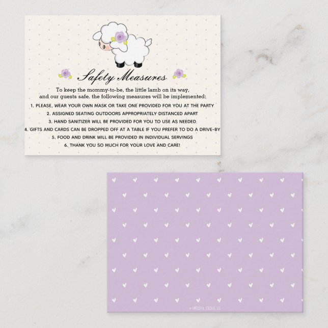 Covid 19 Sicherheitsmaßnahmen Lila Lamm-Babydusche Begleitkarte (Vorne/Hinten)
