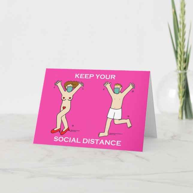 Covid 19 Socially Distanced Valentine Cartoon Karte (Vorderseite)