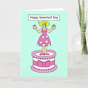 Covid 19 Sweetest Day Lady on a Cake Feiertagskarte