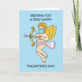 Covid 19 Valentinstag Cupid in einer Facemaske Karte
