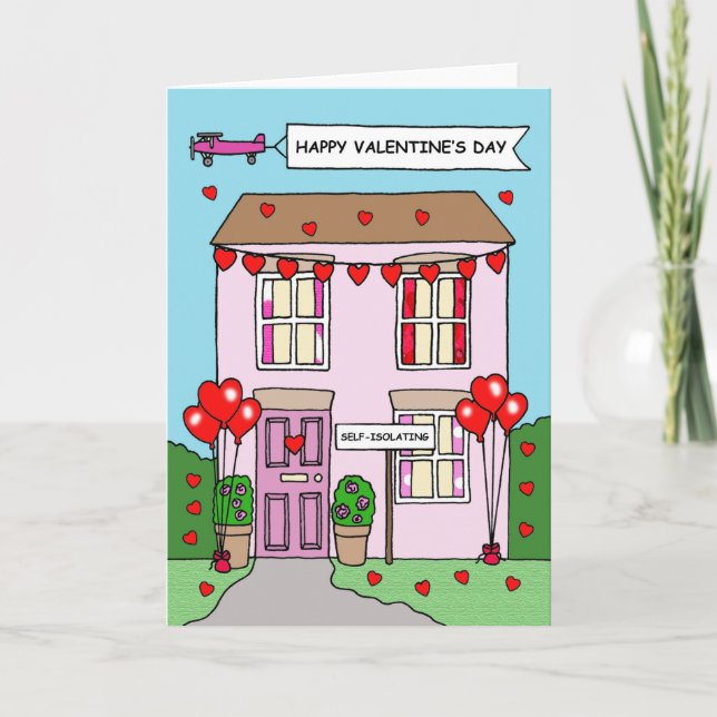 Covid 19 Valentinstag Selbstisolierender Cartoon Karte (Vorderseite)