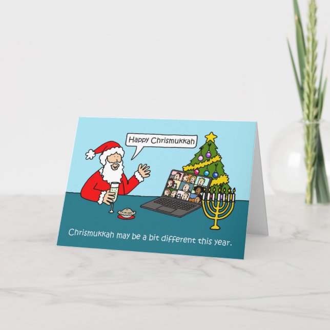 Covid 19 Virtual Chrismukkah Cartoon Spaß Karte (Vorderseite)