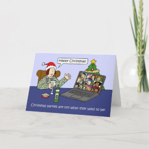 Covid 19 Virtual Christmas Party Cartoon Spaß Karte