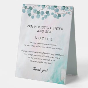 COVID Aquamarin Eucalyptus Wellness-Center Sicherh Tischaufsteller
