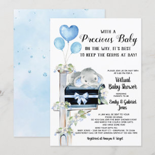 Covid Baby Shower Boy Elephant Einladung