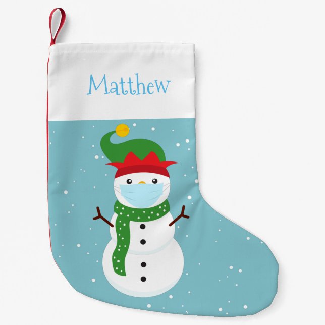 Covid Christmas 2020 Snowman Niedlich Custom Kleiner Weihnachtsstrumpf (Vorderseite)