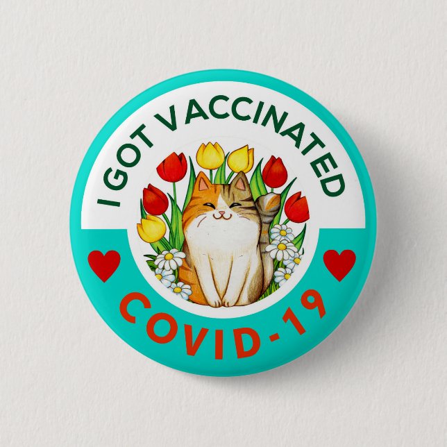 Covid-geimpfte niedliche Katze Button (Vorderseite)
