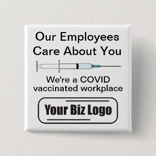 COVID-geimpfter Arbeitsplatz-Lichtuntergrund Button