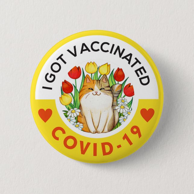Covid-geimpfter niedlicher Katzenknopf Button (Vorderseite)