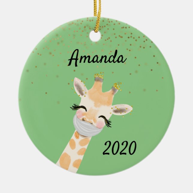 Covid Giraffe Wearing Gesicht Maske 2020 Keramik Ornament (Vorne)