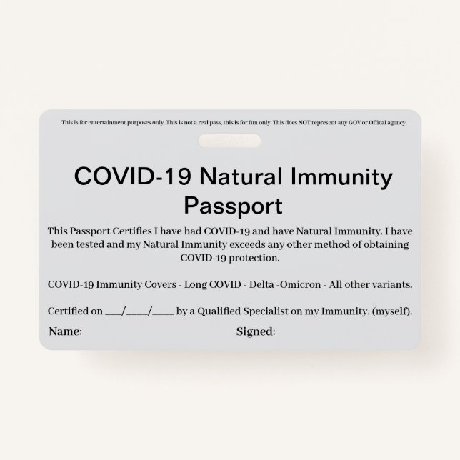 COVID Natural Immunity Passport ID's Abzeichen Car Ausweis (Vorderseite)