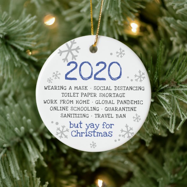 COVID Pandemic Isolation Mask Wearing 2020 Keramik Ornament (Baum)