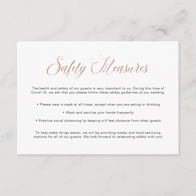 Covid Safety Guidelines | HochzeitGold der Rose Begleitkarte (Vorderseite)