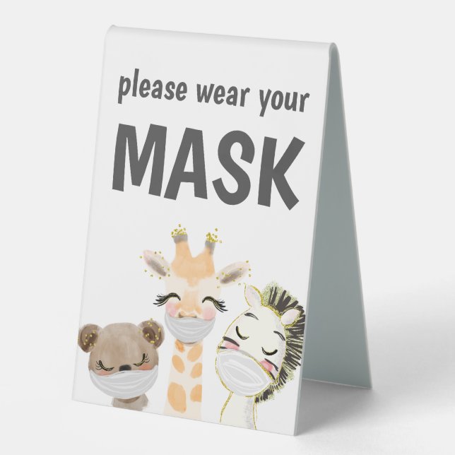 Covid Safety Tragen Sie ein Maskentablett - Zeiche Tischaufsteller (Vorderseite)
