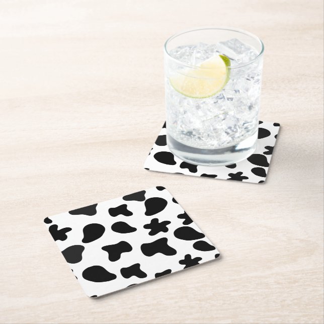 Cow Black White Spots Fur Rechteckiger Pappuntersetzer (Vor Ort)