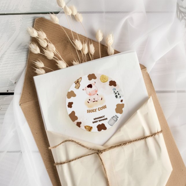 Cow Boho Babydusche Runder Aufkleber (Von Creator hochgeladen)