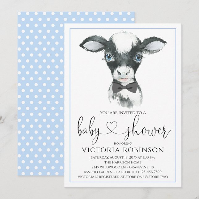 Cow Boy Farm Baby Shower Invitations (Devant / Derrière)
