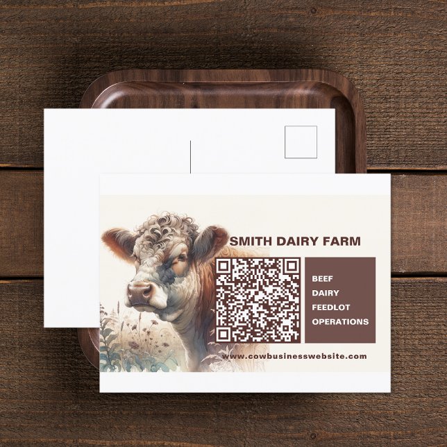 Cow Business QR Code Postkarte (Cow Business QR Code Postcard (front and back))