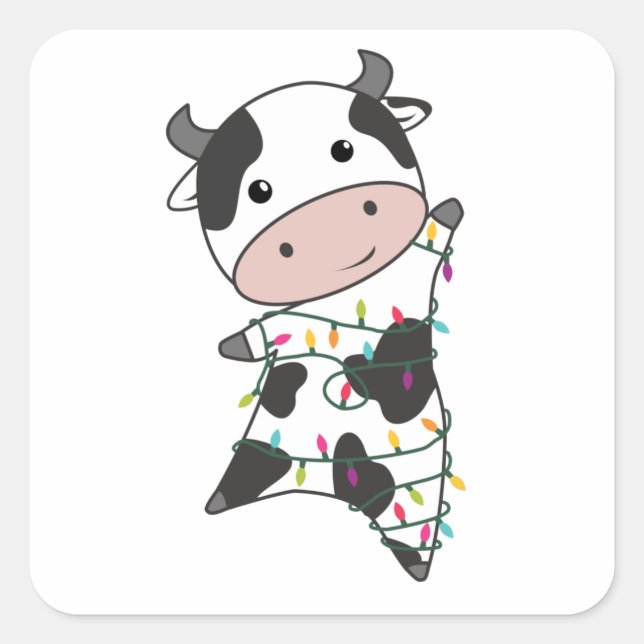 Cow Cheerful Christmas Winter Animals Cows Quadratischer Aufkleber (Vorderseite)