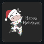 Cow Cheerful Christmas Winter Animals Cows Quadratischer Aufkleber<br><div class="desc">The cow at Christmas with fairy lights. Funny animals with gifts and snow for the holidays. Also funny for Christmas in July. Cows are cute animals and perfect for Christmas.</div>