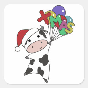 Cow Cheerful Christmas Winter Quadratischer Aufkleber