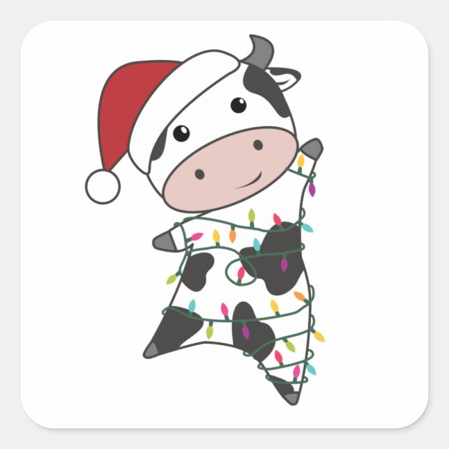 Cow Cheerful Christmas Winter Quadratischer Aufkleber (Vorderseite)